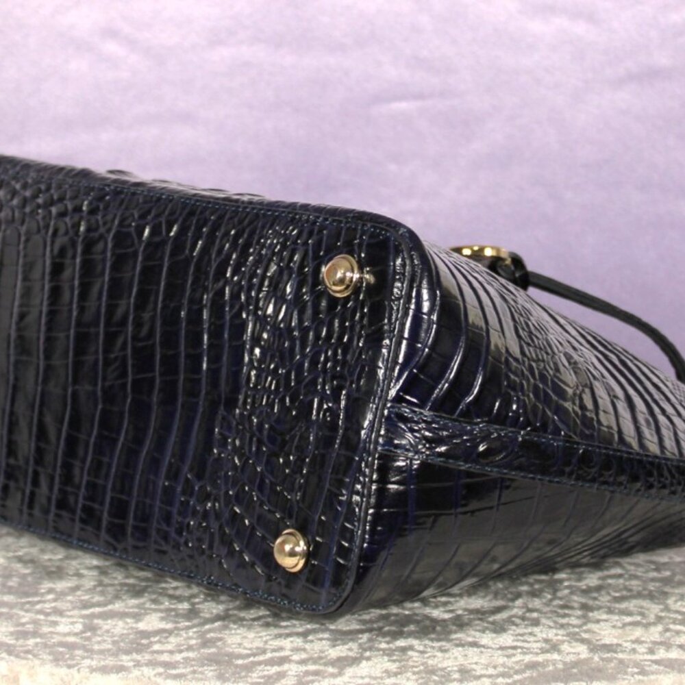 Brahmin Croc Embossed Leather Satchel Navy Melbourne Dome Bag w/ Strap & Dust Ba - Picture 8 of 16